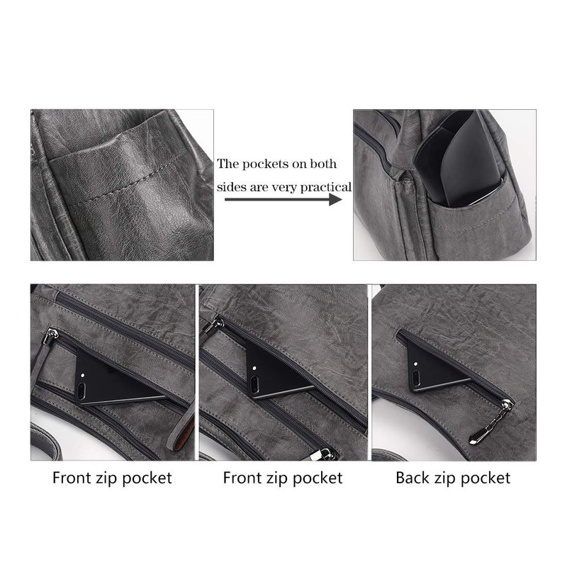 Artwell Women's Grey Hobo Bag, 11.8 x 5.9 x 9.8 inches, PU Leather, 5.9L Capacity, 5 Pockets, Anti-Theft, Adjustable Shoulder Strap, 47 inches - Image 4